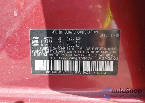 2020 Subaru Impreza Premium 5-Door z USA, uszkodzony, nr VIN 4S3GTAV65L3705579